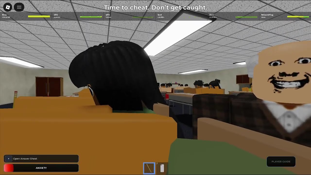 Vista del lobby y el aula de Cheating During Testing